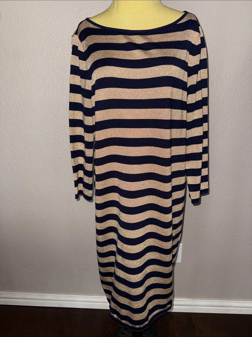 Lauren Ralph Lauren Striped Navy and Gold Shimmer Dress NWT MSRP $135